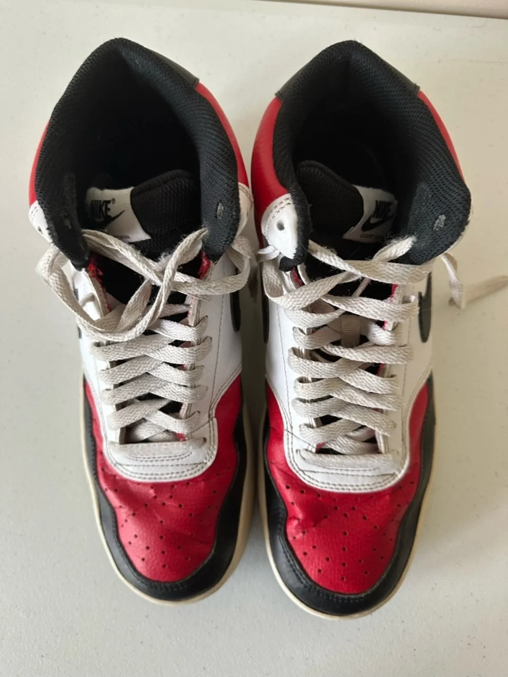 Nike Court Vision Men's 9.5 Mid Sneaker Shoe Red/White/Black Old School Style po